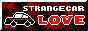 A Neocities button displaying an animated sprite of a black car with a red pinstripe. It reads ''Strange Car Love.''